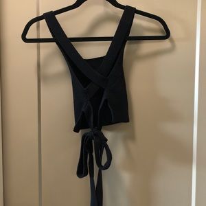 Black Knit Wrap-Around Cropped Top